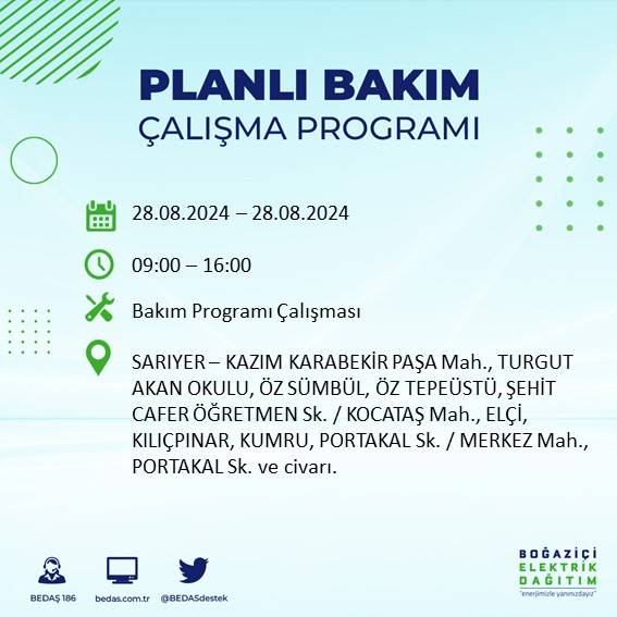 BEDAŞ açıkladı: İstanbul'da yarın elektrik kesintisi yaşanacak ilçeler 61