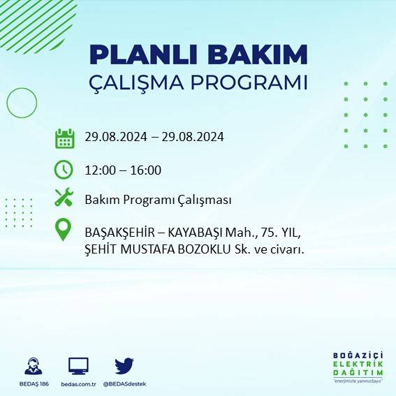 BEDAŞ açıkladı: İstanbul'da yarın elektrik kesintisi yaşanacak ilçeler 45