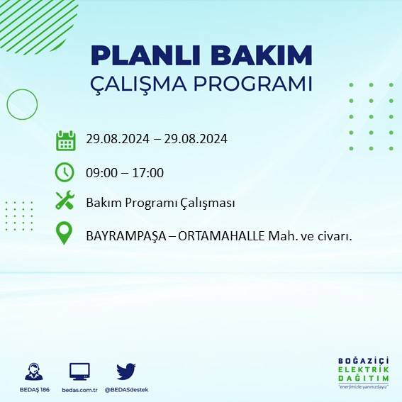 BEDAŞ açıkladı: İstanbul'da yarın elektrik kesintisi yaşanacak ilçeler 43