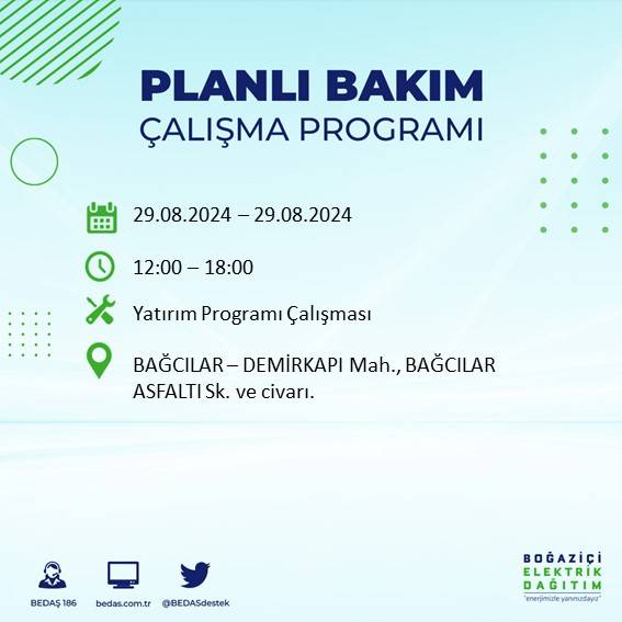 BEDAŞ açıkladı: İstanbul'da yarın elektrik kesintisi yaşanacak ilçeler 48