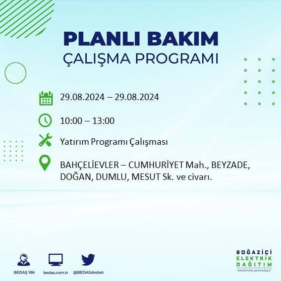 BEDAŞ açıkladı: İstanbul'da yarın elektrik kesintisi yaşanacak ilçeler 46