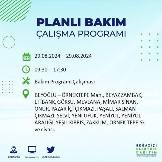 BEDAŞ açıkladı: İstanbul'da yarın elektrik kesintisi yaşanacak ilçeler 35