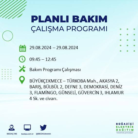 BEDAŞ açıkladı: İstanbul'da yarın elektrik kesintisi yaşanacak ilçeler 32