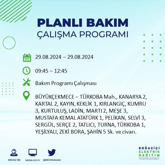 BEDAŞ açıkladı: İstanbul'da yarın elektrik kesintisi yaşanacak ilçeler 31