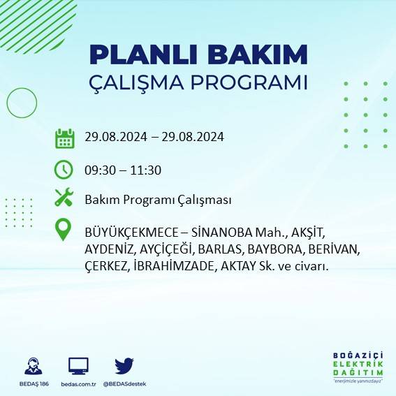 BEDAŞ açıkladı: İstanbul'da yarın elektrik kesintisi yaşanacak ilçeler 28