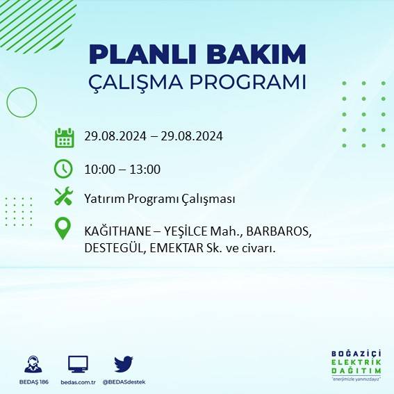 BEDAŞ açıkladı: İstanbul'da yarın elektrik kesintisi yaşanacak ilçeler 8