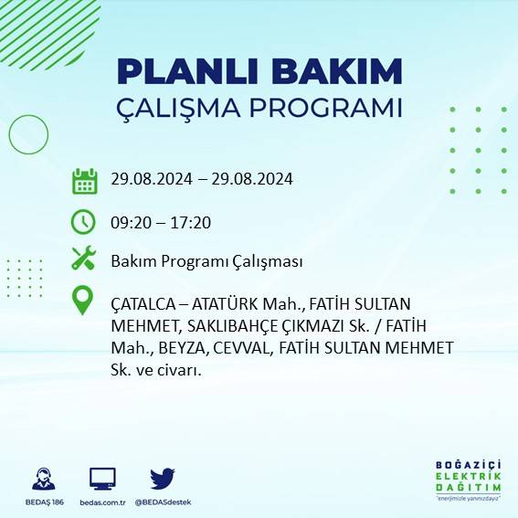 BEDAŞ açıkladı: İstanbul'da yarın elektrik kesintisi yaşanacak ilçeler 24