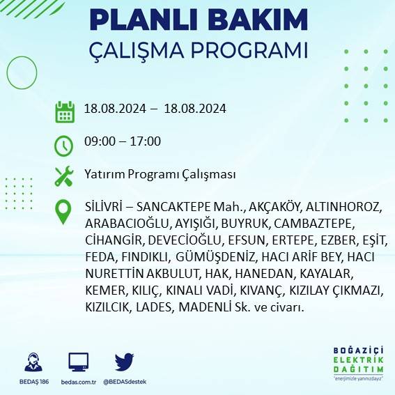 BEDAŞ duyurdu: İstanbul'da elektrik kesintisi yaşanacak ilçeler 11