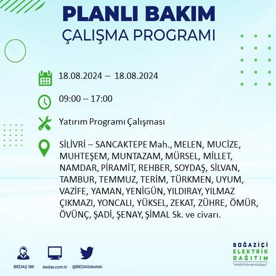 BEDAŞ duyurdu: İstanbul'da elektrik kesintisi yaşanacak ilçeler 13