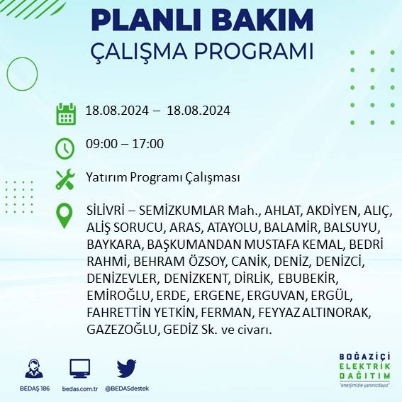 BEDAŞ duyurdu: İstanbul'da elektrik kesintisi yaşanacak ilçeler 9