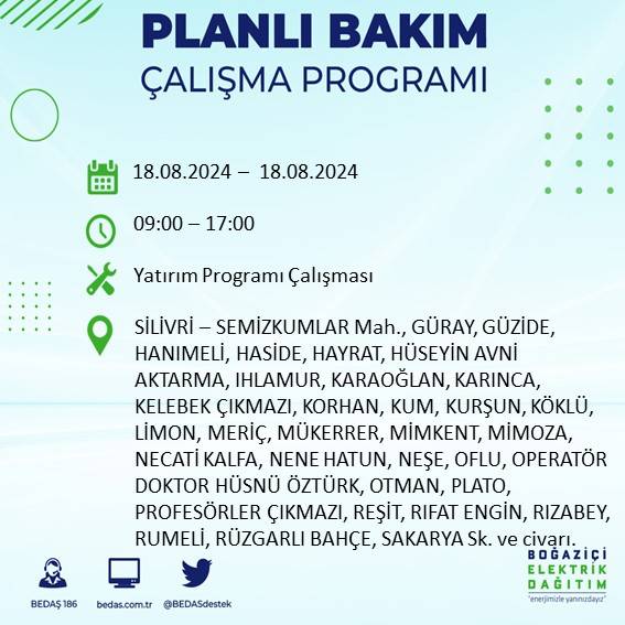 BEDAŞ duyurdu: İstanbul'da elektrik kesintisi yaşanacak ilçeler 12