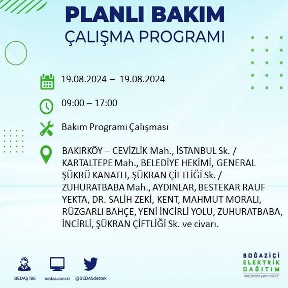 BEDAŞ açıkladı: İstanbul'da yarın elektrik kesintisi yaşanacak ilçeler 21