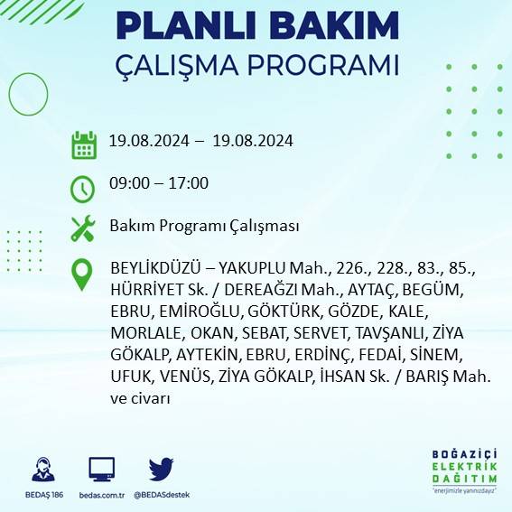 BEDAŞ açıkladı: İstanbul'da yarın elektrik kesintisi yaşanacak ilçeler 23