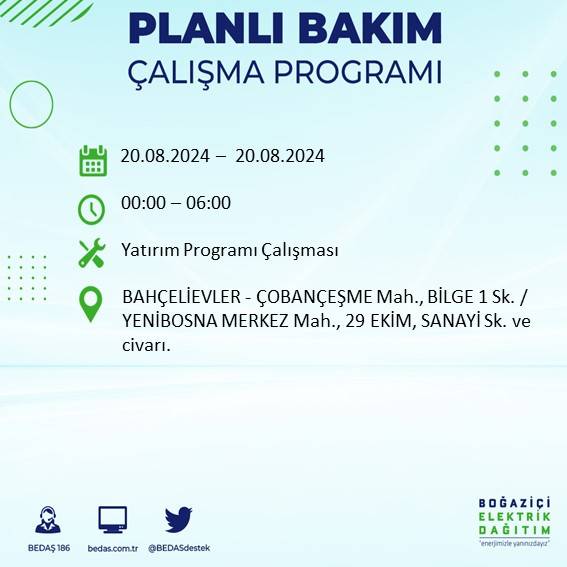 BEDAŞ duyurdu: İstanbul'da 20 Ağustos Salı günü elektrik kesintisi yaşanacak ilçeler 2