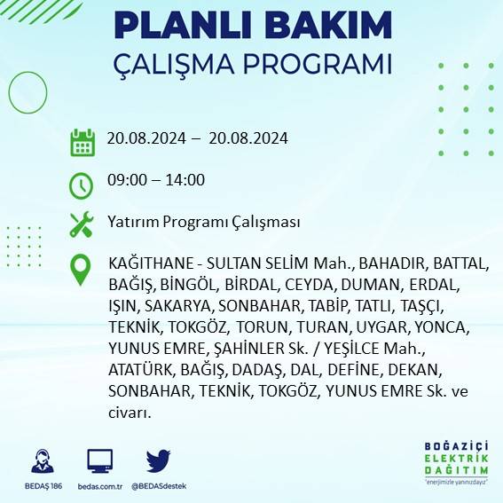 BEDAŞ duyurdu: İstanbul'da 20 Ağustos Salı günü elektrik kesintisi yaşanacak ilçeler 35