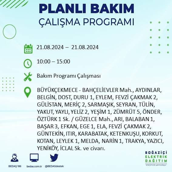 BEDAŞ açıkladı: İstanbul'da elektrik kesintisi yaşayacak ilçeler 14