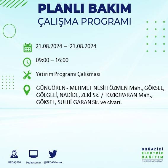 BEDAŞ açıkladı: İstanbul'da elektrik kesintisi yaşayacak ilçeler 32