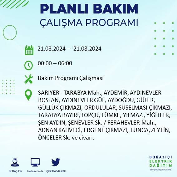 BEDAŞ açıkladı: İstanbul'da elektrik kesintisi yaşayacak ilçeler 39