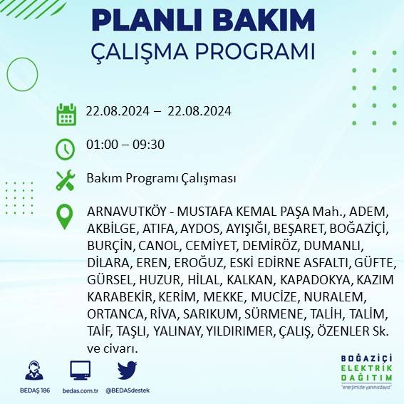 BEDAŞ paylaştı: İstanbul'da yarın elektrik kesintisi yaşanacak ilçeler 2