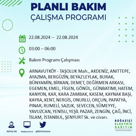 BEDAŞ paylaştı: İstanbul'da yarın elektrik kesintisi yaşanacak ilçeler 6