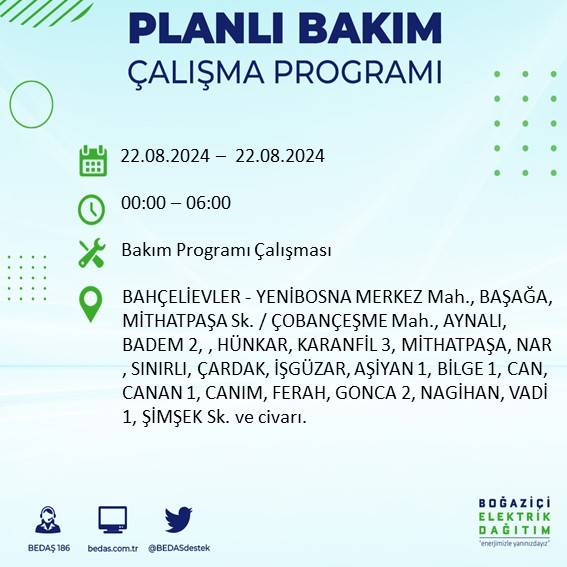 BEDAŞ paylaştı: İstanbul'da yarın elektrik kesintisi yaşanacak ilçeler 12