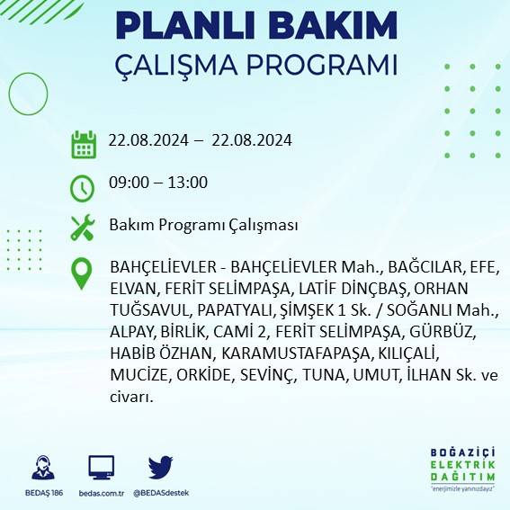 BEDAŞ paylaştı: İstanbul'da yarın elektrik kesintisi yaşanacak ilçeler 15