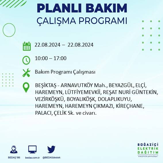 BEDAŞ paylaştı: İstanbul'da yarın elektrik kesintisi yaşanacak ilçeler 18