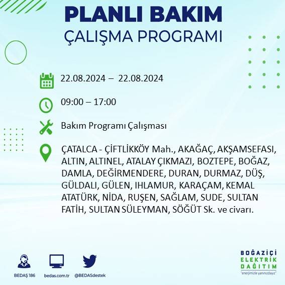 BEDAŞ paylaştı: İstanbul'da yarın elektrik kesintisi yaşanacak ilçeler 25