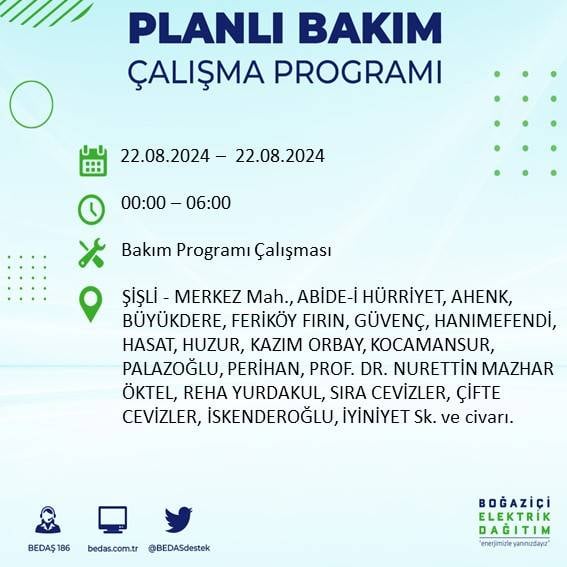 BEDAŞ paylaştı: İstanbul'da yarın elektrik kesintisi yaşanacak ilçeler 46