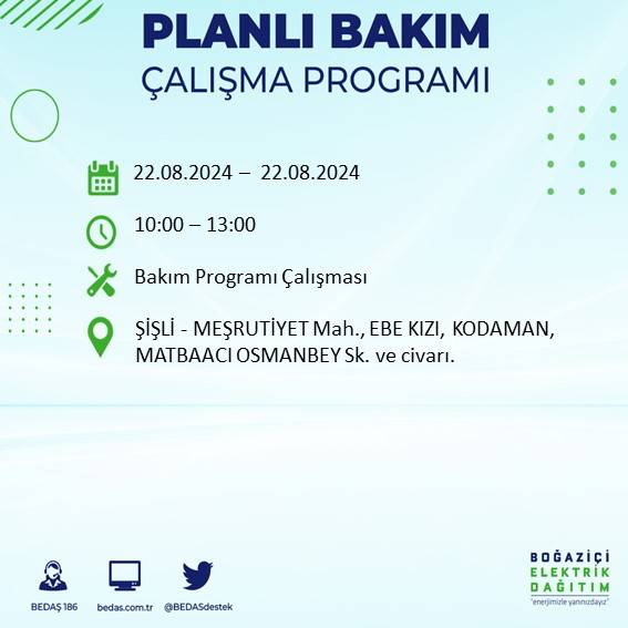 BEDAŞ paylaştı: İstanbul'da yarın elektrik kesintisi yaşanacak ilçeler 50