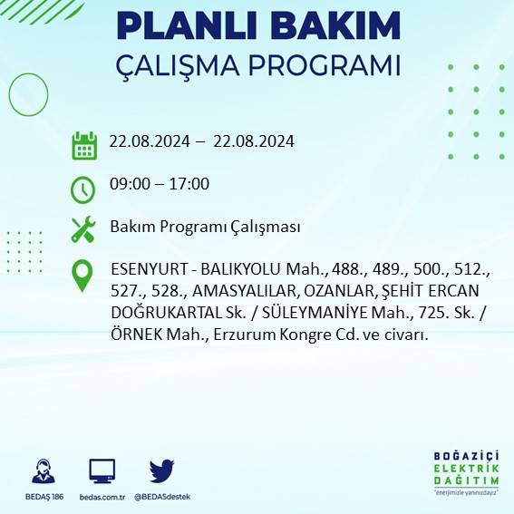 BEDAŞ paylaştı: İstanbul'da yarın elektrik kesintisi yaşanacak ilçeler 32