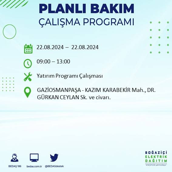 BEDAŞ paylaştı: İstanbul'da yarın elektrik kesintisi yaşanacak ilçeler 37