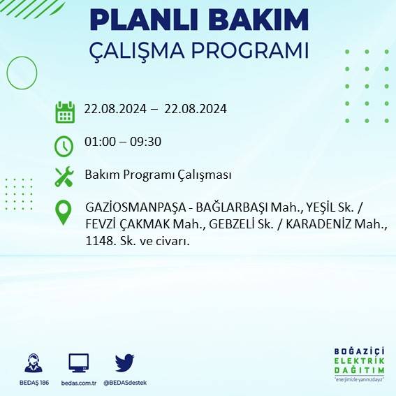 BEDAŞ paylaştı: İstanbul'da yarın elektrik kesintisi yaşanacak ilçeler 36