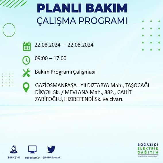 BEDAŞ paylaştı: İstanbul'da yarın elektrik kesintisi yaşanacak ilçeler 38