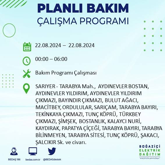 BEDAŞ paylaştı: İstanbul'da yarın elektrik kesintisi yaşanacak ilçeler 42