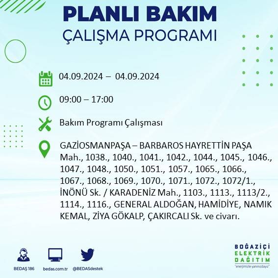 BEDAŞ açıkladı: İstanbul'da yarın elektrik kesintisi yaşanacak ilçeler 20