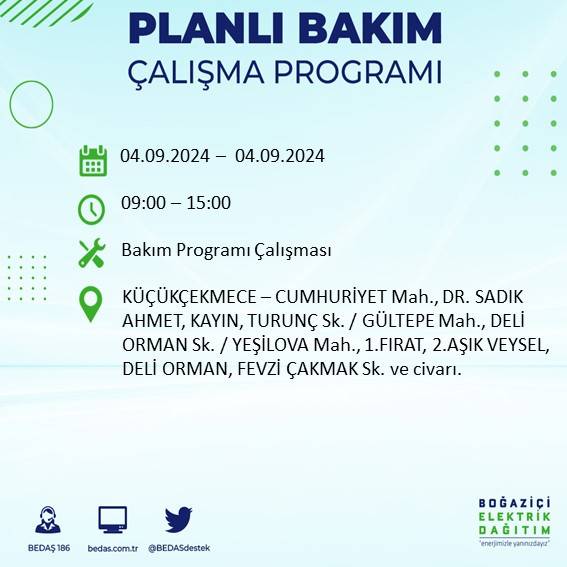 BEDAŞ açıkladı: İstanbul'da yarın elektrik kesintisi yaşanacak ilçeler 23