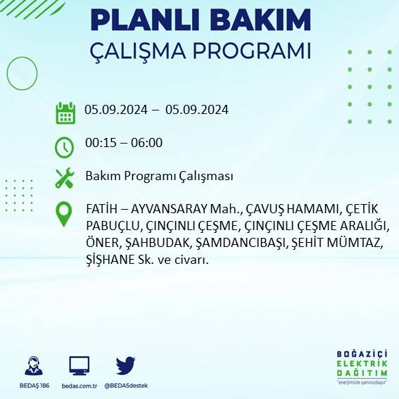 İstanbul'da elektrik kesintisi olan ilçeler açıklandı 20