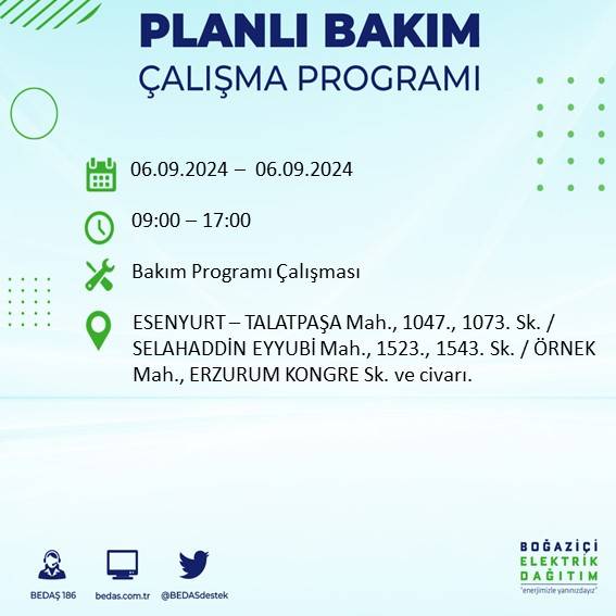 BEDAŞ, İstanbul'da 6 Ağustos'ta elektrik kesintisi yaşanacak ilçeleri açıkladı 11