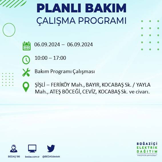 BEDAŞ, İstanbul'da 6 Ağustos'ta elektrik kesintisi yaşanacak ilçeleri açıkladı 33