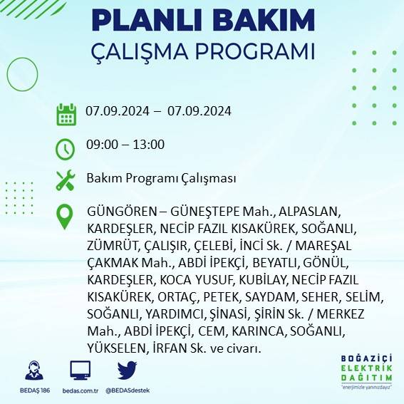 BEDAŞ, İstanbul'da yarın elektriklerin kesileceği ilçeleri duyurdu 18