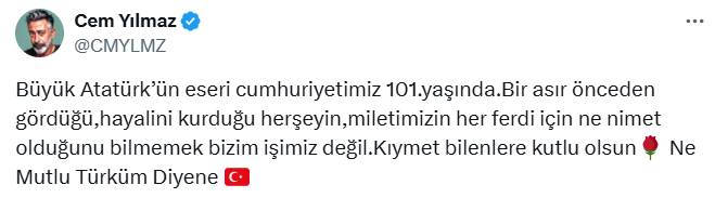 Ünlü isimlerden 29 Ekim Cumhuriyet Bayramı Kutlama mesajları 3