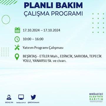 İstanbul'da 17 Ekim'de elektrik kesintisi: Etkilenecek ilçeler ve mahalleler açıklandı 18