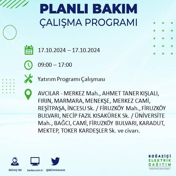 İstanbul'da 17 Ekim'de elektrik kesintisi: Etkilenecek ilçeler ve mahalleler açıklandı 2