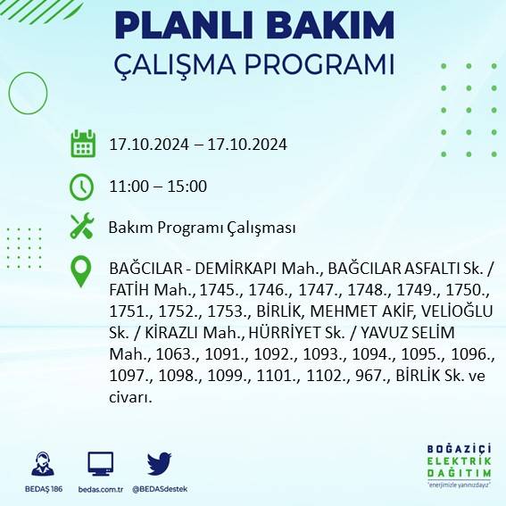 İstanbul'da 17 Ekim'de elektrik kesintisi: Etkilenecek ilçeler ve mahalleler açıklandı 3