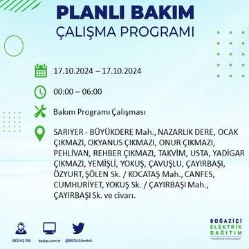 İstanbul'da 17 Ekim'de elektrik kesintisi: Etkilenecek ilçeler ve mahalleler açıklandı 41