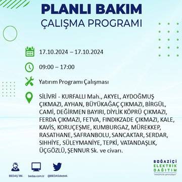 İstanbul'da 17 Ekim'de elektrik kesintisi: Etkilenecek ilçeler ve mahalleler açıklandı 44