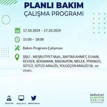 İstanbul'da 17 Ekim'de elektrik kesintisi: Etkilenecek ilçeler ve mahalleler açıklandı 52