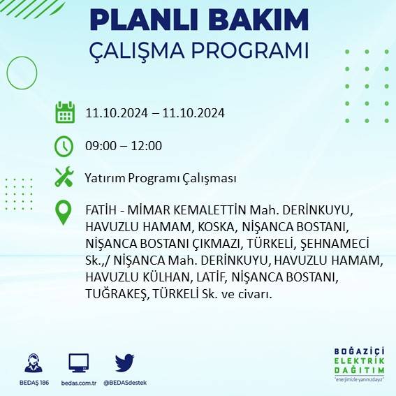 BEDAŞ duyurdu: İstanbul'da 11 Ekim Cuma günü elektrik kesintisi yaşanacak ilçeler 1