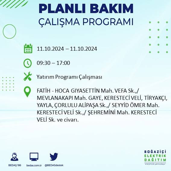 BEDAŞ duyurdu: İstanbul'da 11 Ekim Cuma günü elektrik kesintisi yaşanacak ilçeler 2